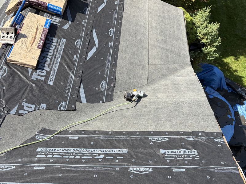 Synthetic underlayment on a home roof